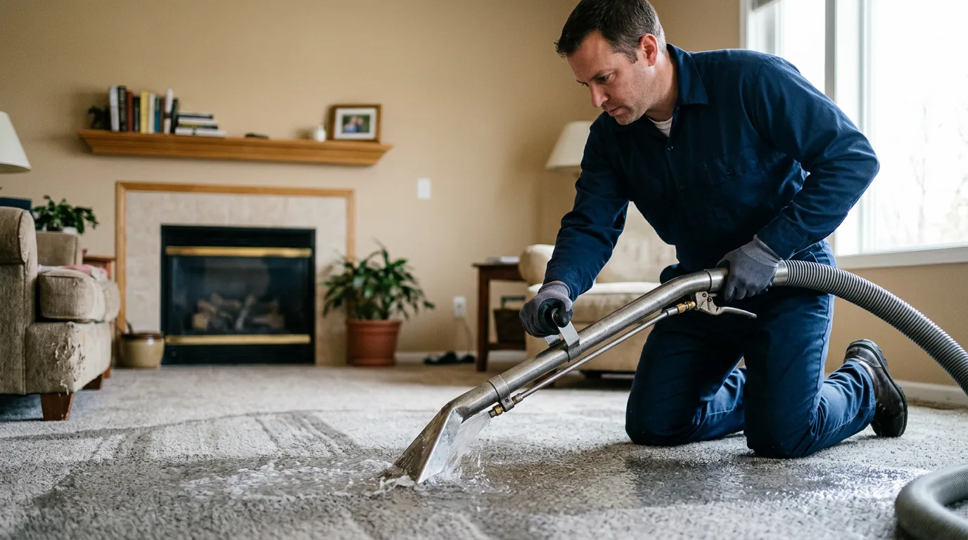 Water damage restoration technician working near Grant Park, IL